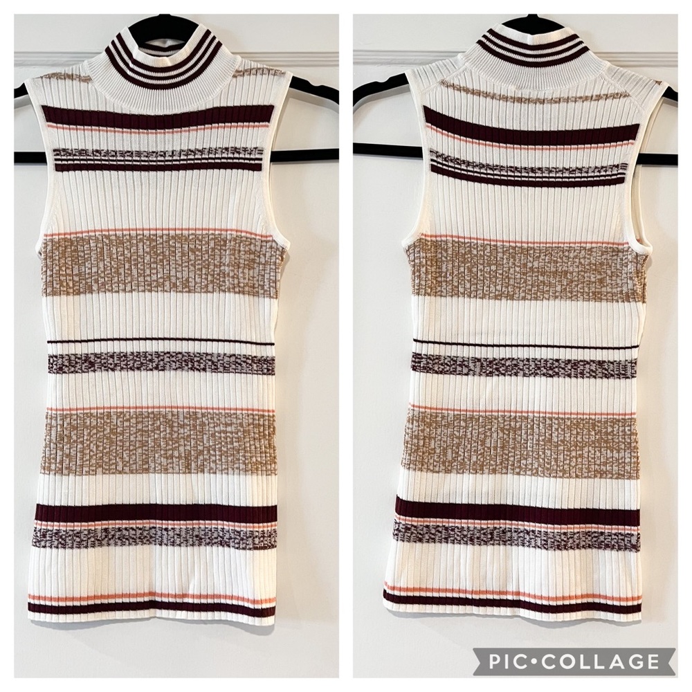 ANN TAYLOR Striped Sweater Turtleneck Fall Tank Top Size XS